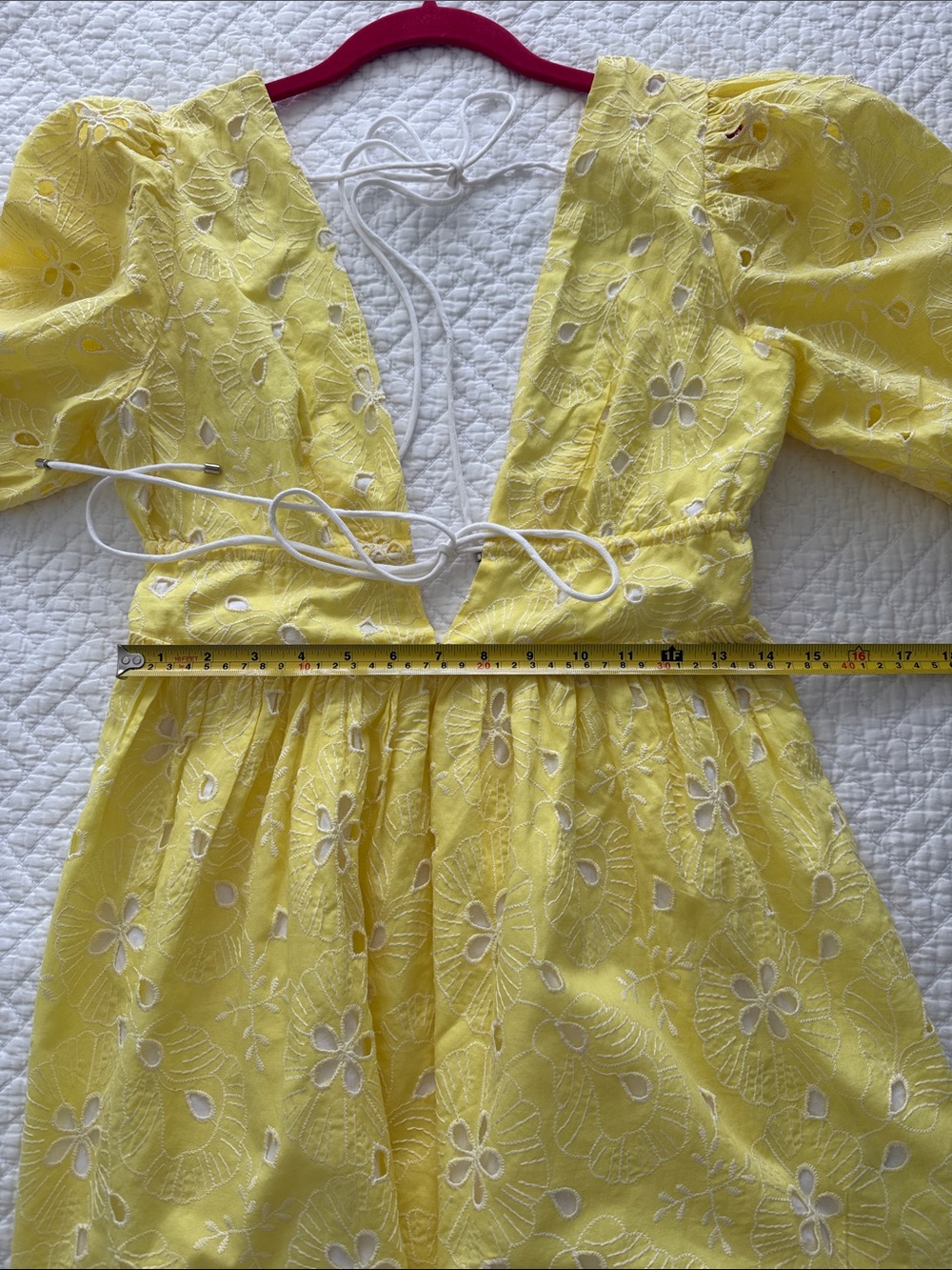 AVEC LES FILLES Yellow Eyelet Embroidered Open Back Puff Sleeve Size 2 Babydoll - Picture 11 of 16